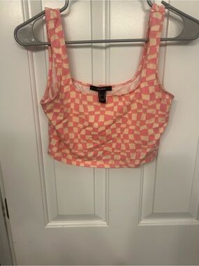 Forever 21 Coral Pink & Cream Checkered Cropped Tank